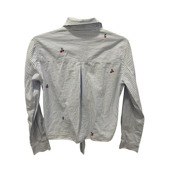 Sundry Womens Striped Button-Up Shirt With Cherry Embroidery & Tie Front Size 0 - Picture 4 of 5